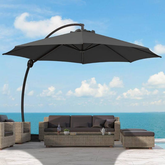 12 ft. L Outdoor Aluminum Curvy Cantilever Offset Hanging Patio Umbrella with Sandbag Base and Cover in Gray