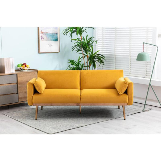 68.5 in. W Mango Color Round Arm Velvet Straight 2-Seater Loveseat Sofa