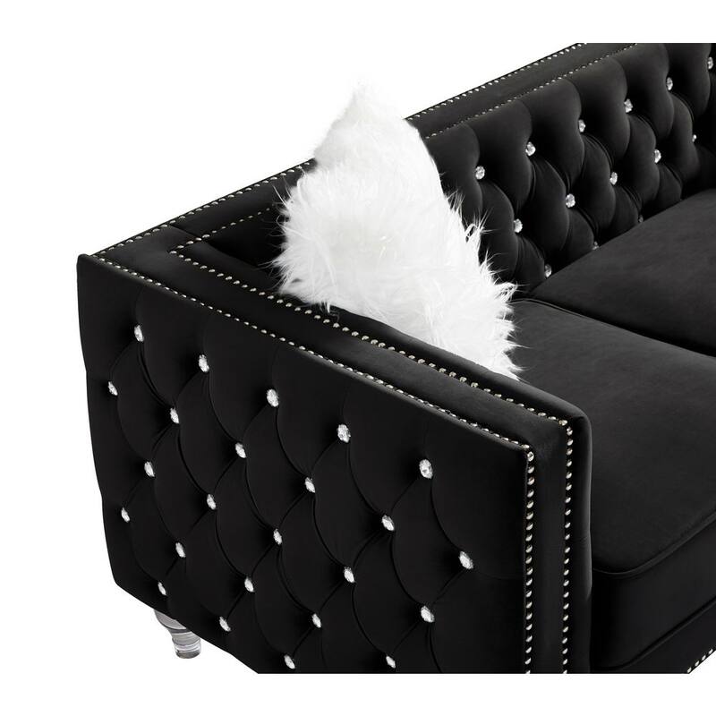 83 in. Square Arm Polyester Rectangle Sofa Set in Black with Loveseat