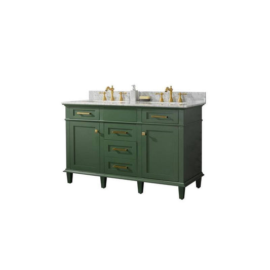 54 in. W x 22 in. D Vanity in Vogue Green with Marble Vanity Top in White with White Basin with Backsplash