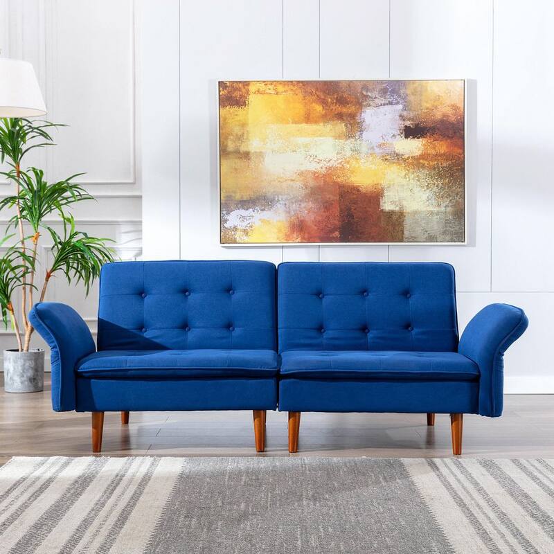 67 in. W Blue Tufted Polyester Twin Size Sofa Bed