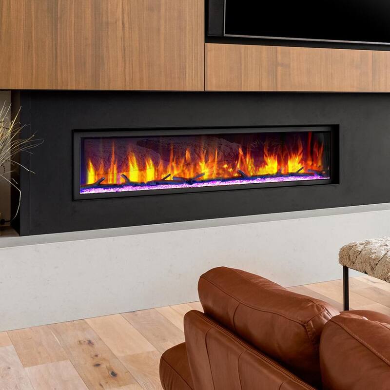 74 in. Cascade Flush-Mount LED Electric Fireplace in Black