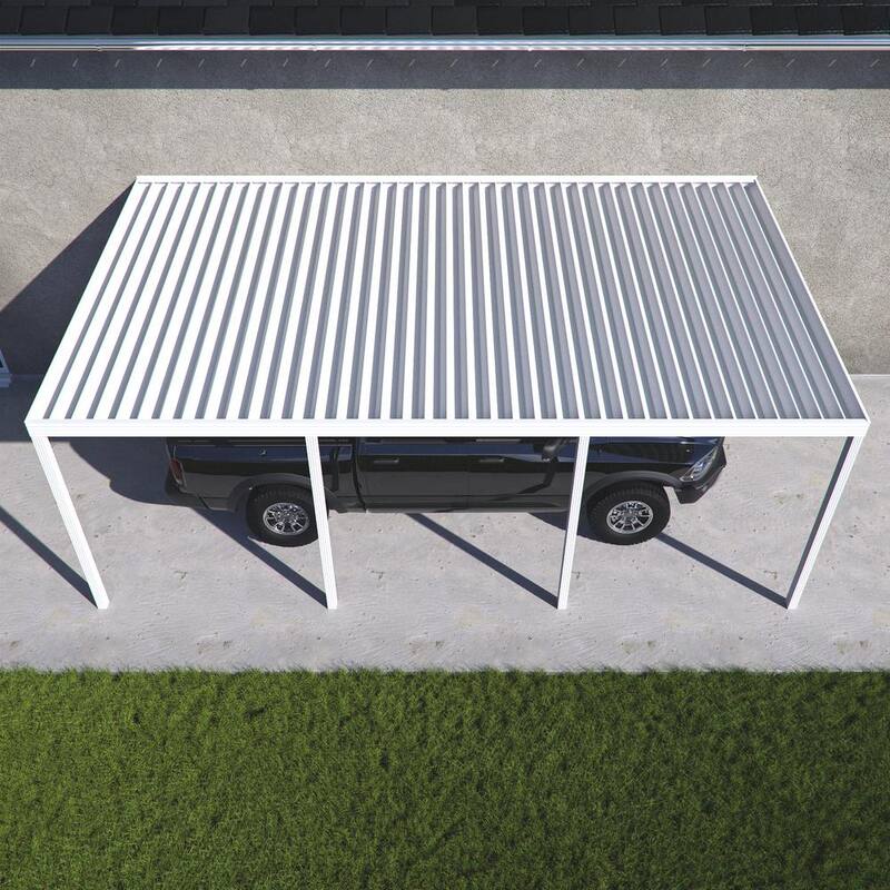 16 ft. W x 10 ft. D White Aluminum Attached Carport with 4 Posts 30 lbs. Roof Load