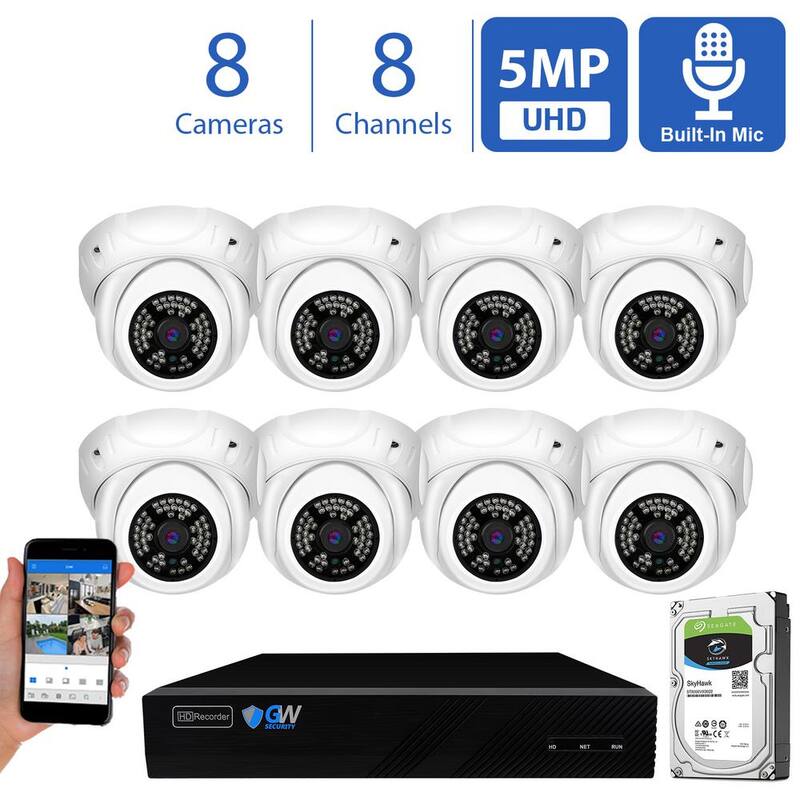 8-Channel 5MP NVR 2TB Security Camera System with 8 Wired IP Cameras Turret Fixed Lens Built-In Mic Human Detection