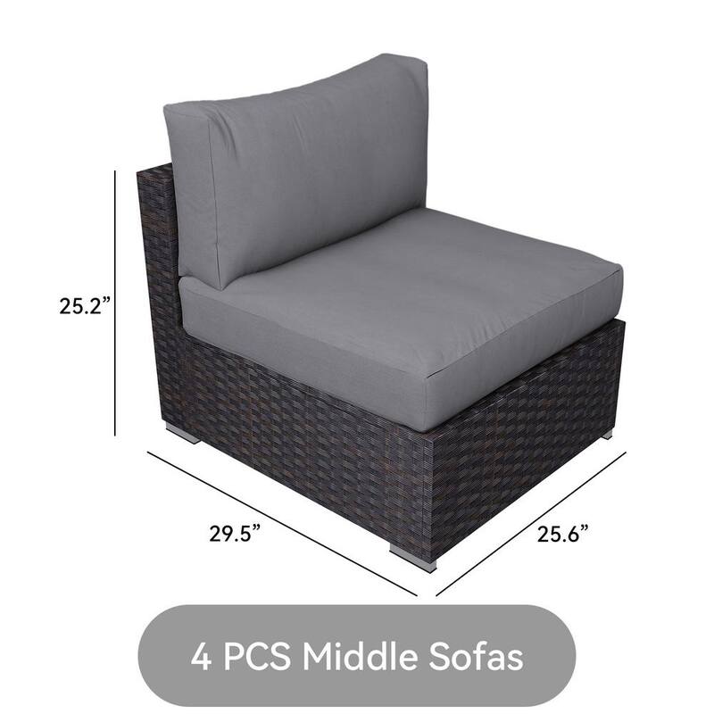 7-Piece Wicker Patio Conversation Set with Gray Cushions and Pillows also Rain Resistant Sofa Cover