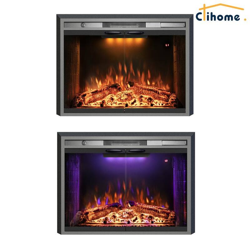 30.5 in. W Black Electric Fireplace Inserted with Combustion Sounds