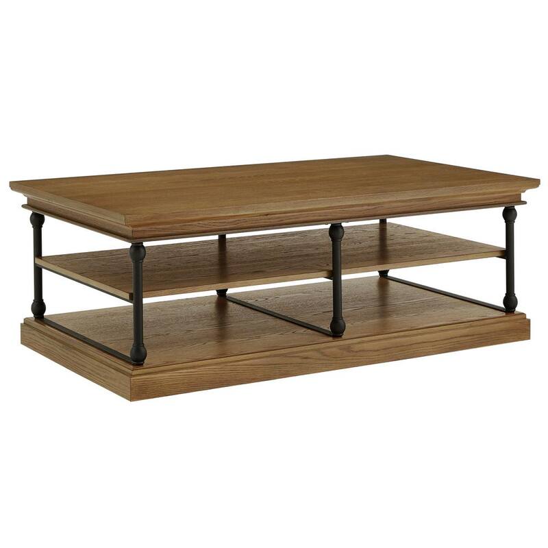 55 in. Brown Cornice Rectangle Storage Shelf Coffee Table