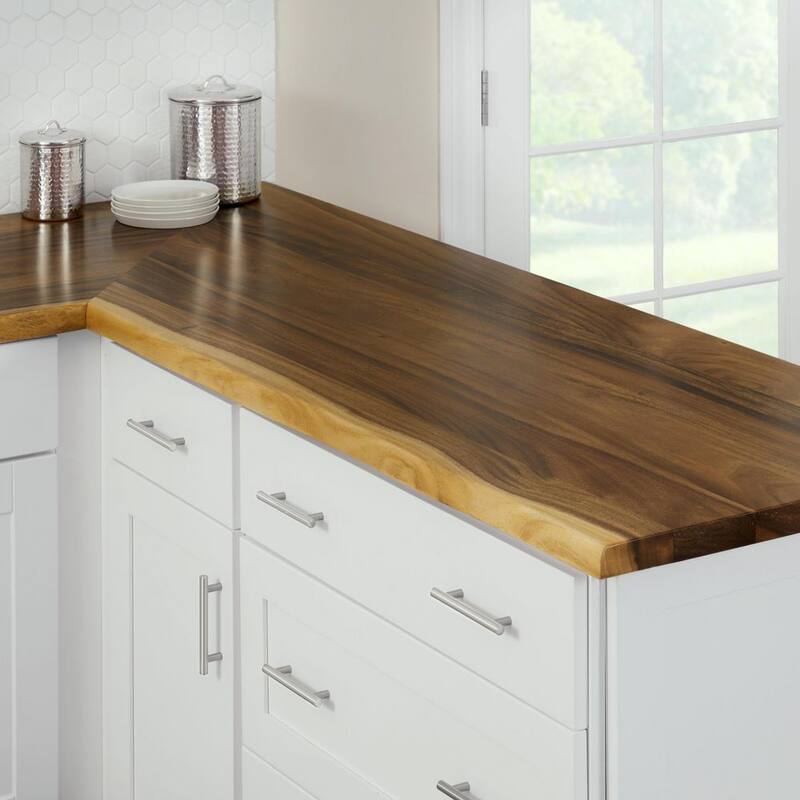 6 ft. L x 39 in. D Finished Saman Solid Wood Butcher Block Island Countertop With Live Edge