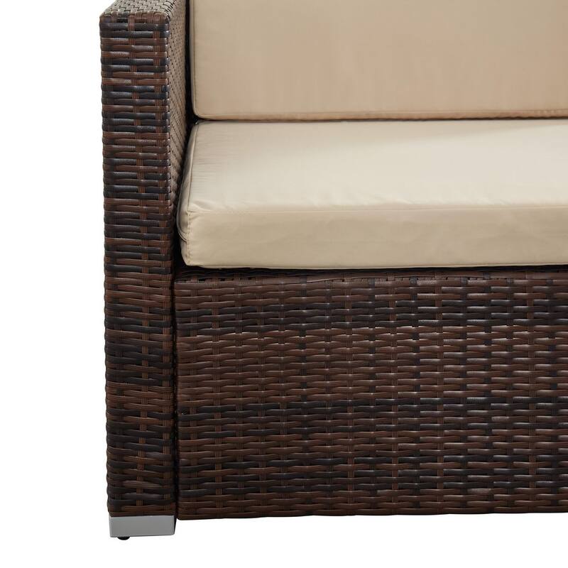 5-Piece Steel Wicker Outdoor Patio Conversation Set with Cover and Beige Cushions