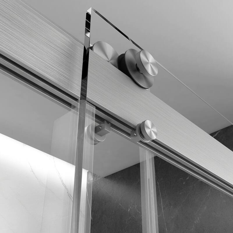 48 in. W x 76 in. H Double Sliding Frameless Shower Door in Stainless Steel Finish with Clear Glass