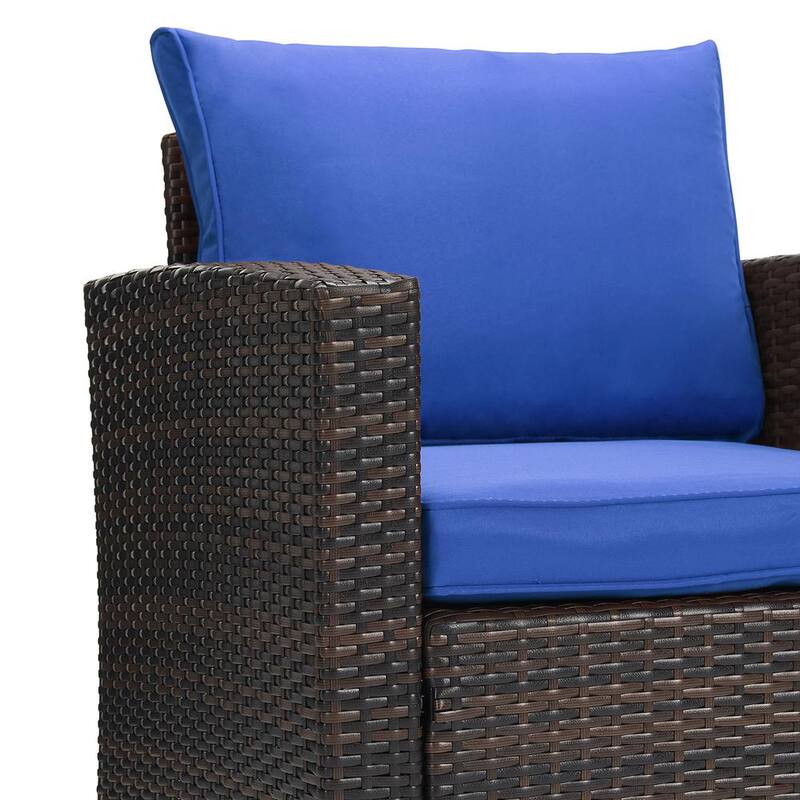 5-Piece Wicker Outdoor Patio Conversation Furniture Set with Cushions in Blue