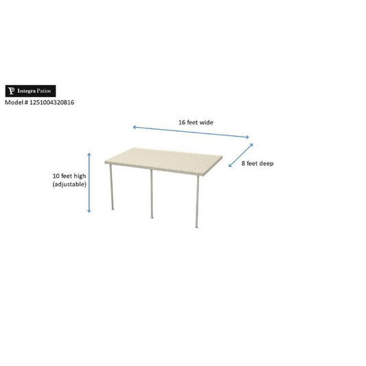 16 ft. x 8 ft. Ivory Aluminum Attached Solid Patio Cover with 3 Posts 10 lbs. Live Load