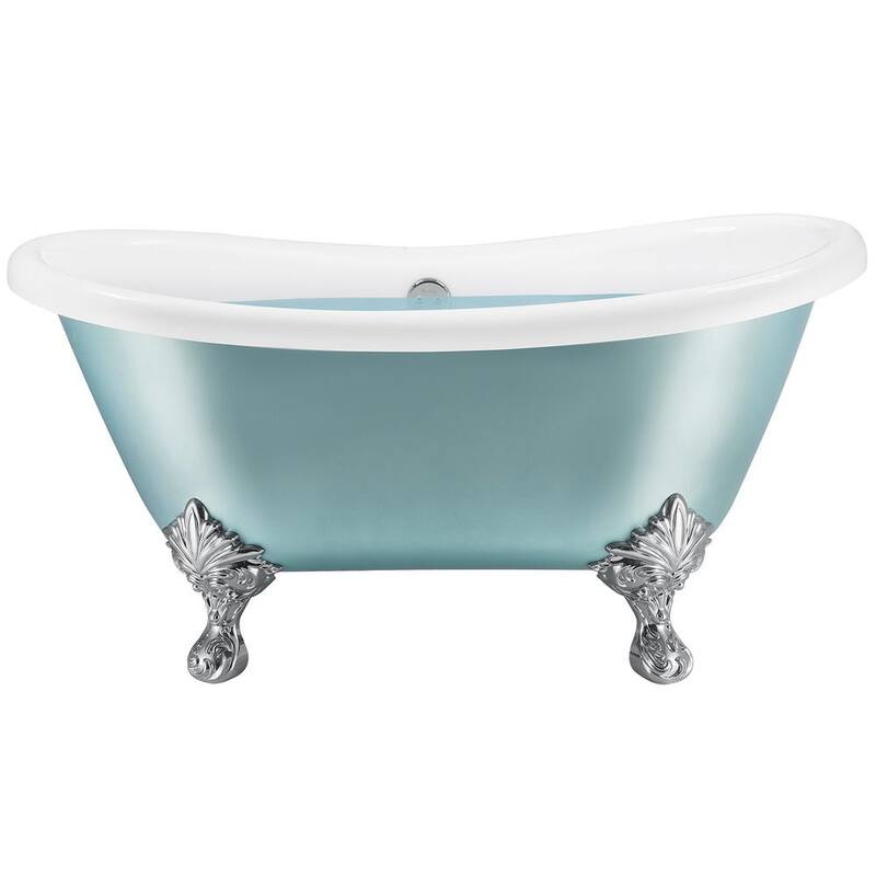 69 in. Acrylic Matt Lichen Green Double Slipper Clawfoot Non-Whirlpool Bathtub in Matte Lichen Green