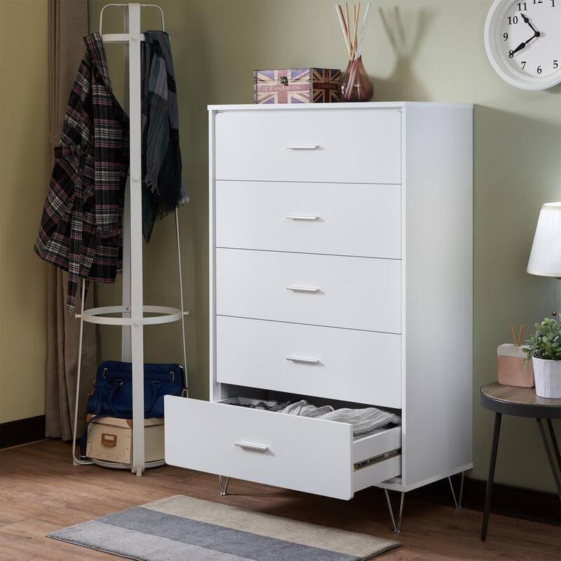 5 Drawer White Chest of Drawers 52 in H. X 32 in W. X 16 in D.