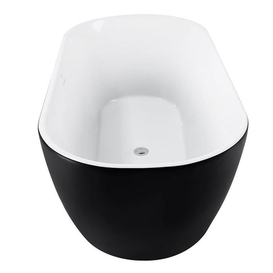 59 in. Chrome glossy Acrylic Flatbottom Oval Freestanding Non-Whirlpool Soaking Bathtub in Black