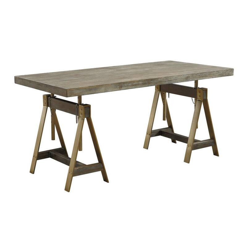 63 in. Rectangular Biscyane Weathered Writing Desk with Adjustable Height Feature