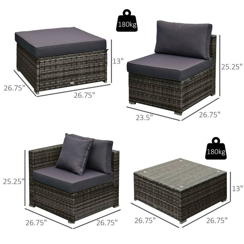 6-Piece Wicker Patio Conversation Set with Gray Cushions and Throw Pillows