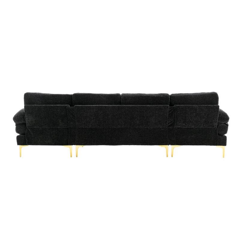 111 in. W 3-Piece Fabric Living Room Sofa Sectional Sofa in Black