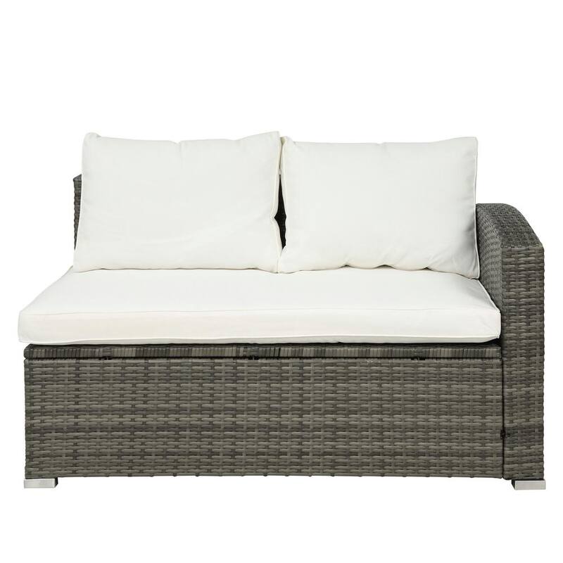 4-Piece Gray Wicker Outdoor Pation Conversation Sofa Set with Beige Cushion