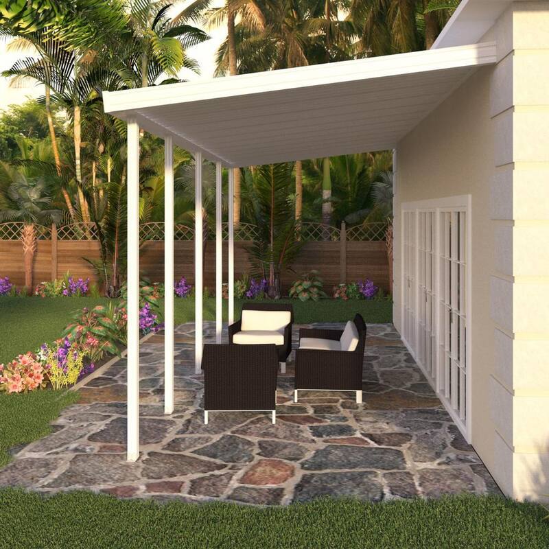 8 ft. x 24 ft. White Aluminum Attached Solid Patio Cover with 5-Posts Maximum Roof Load 30 lbs.