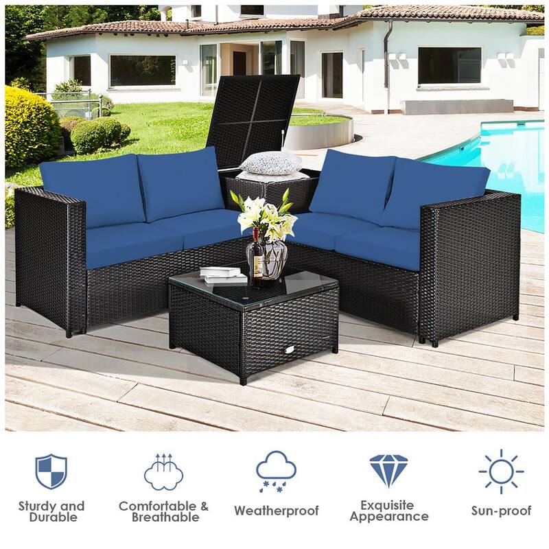 8-Piece Wicker Outdoor Loveseat with Navy Cushions