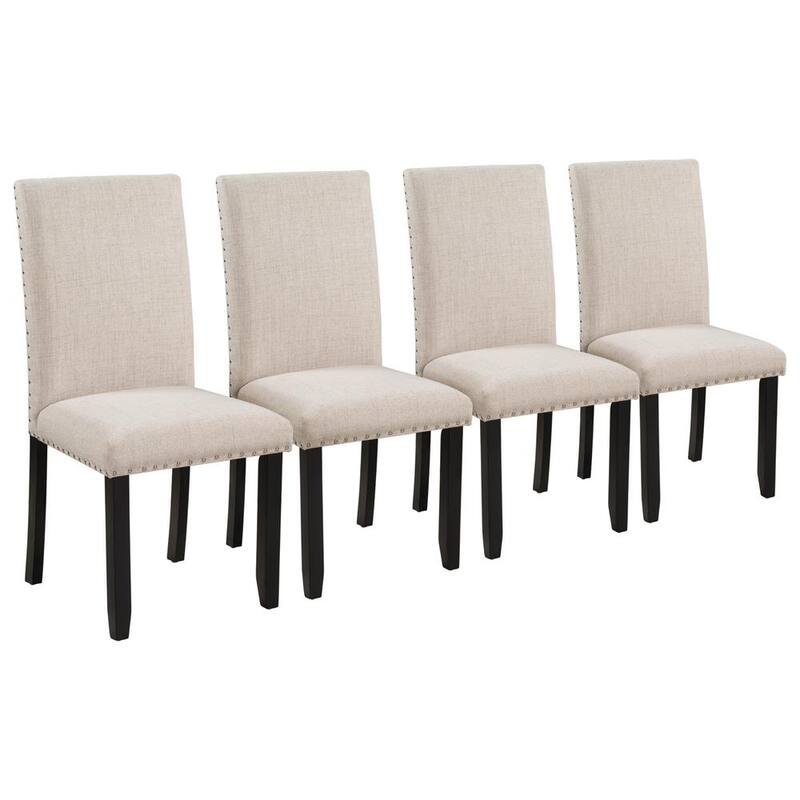 5-Piece Wood Top White/BeigeplusBlack Dining Set with Faux Marble Table 4-Thicken Cushion Dining Chairs Home Furniture