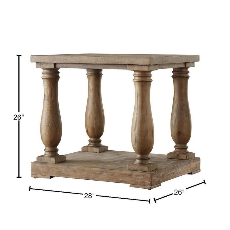 28 in. Light Pine Distressed Natural Baluster Reclaimed Wood End Table