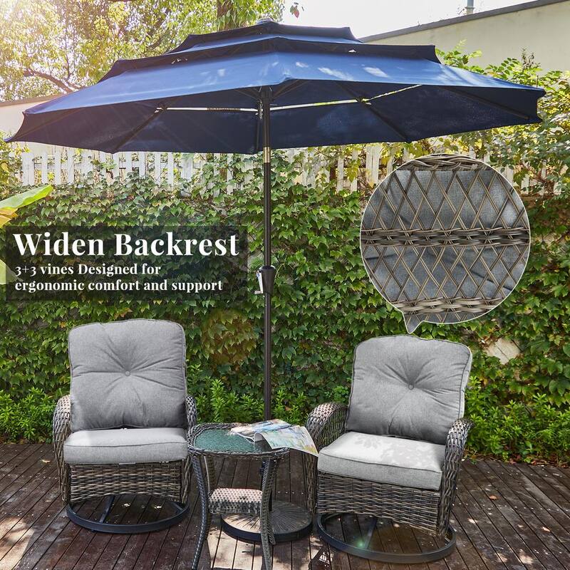 3-Piece Wicker Patio Conversation Set with Gray Cushions