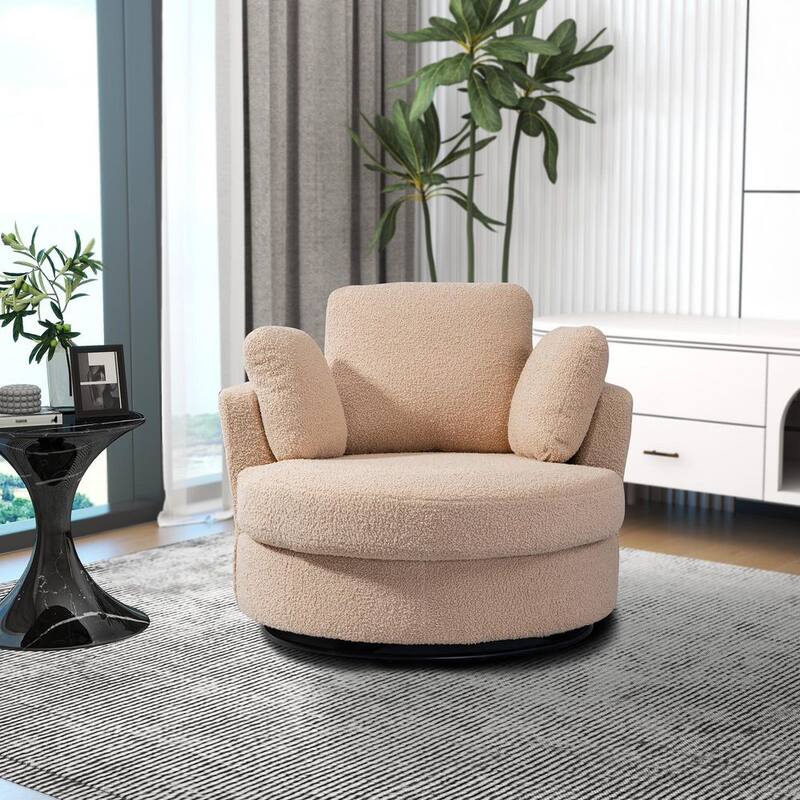 42.2 in. W Light Camel Boucle Swivel Barrel Arm Chair