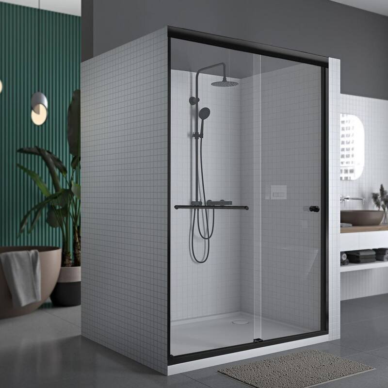 44 in.-48 in. W 70-3/8 in. H Semi Frameless Double Sliding Shower Door Clear Tempered Glass With 5/16 in. Thick