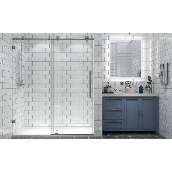 60 in. W x 74 in. H Sliding Semi Frameless Shower Door in Nickel with Handle