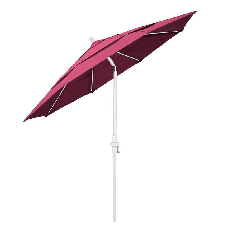 11 ft. Matted White Aluminum Market Patio Umbrella with Collar Tilt Crank Lift in Hot Pink Sunbrella