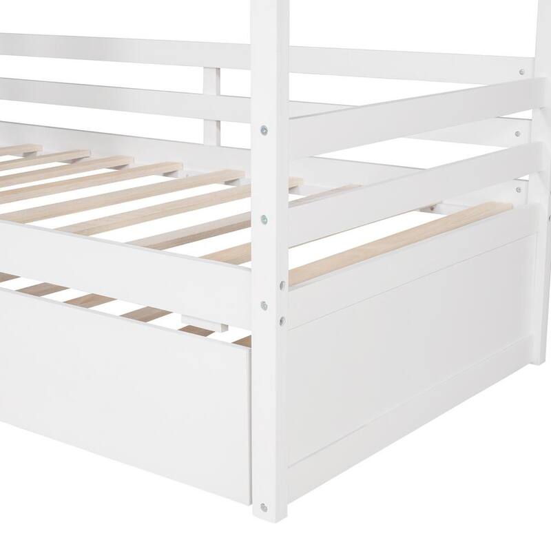 41.2 in. W White Twin House Bed Wood Bed with Twin Trundle