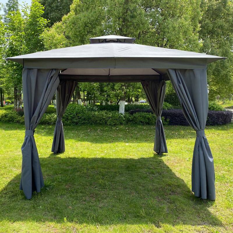 10 ft. x 10 ft. Dark Gray Outdoor Patio Garden Gazebo Canopy Tent Outdoor Shading