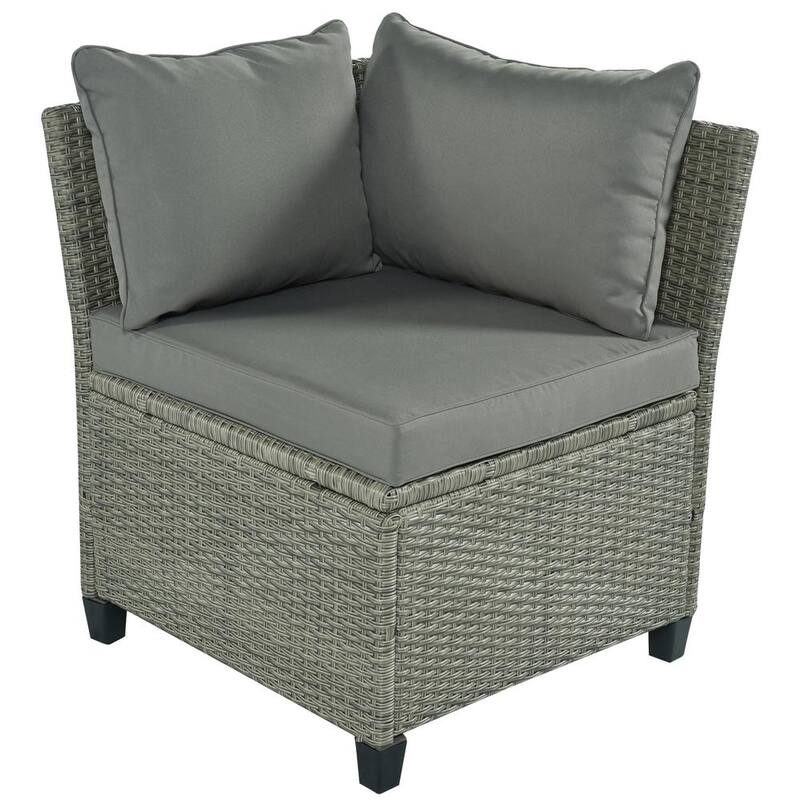 5-Piece Wicker Patio Conversation Set with Grey Cushions Coffee Table and Single Chair