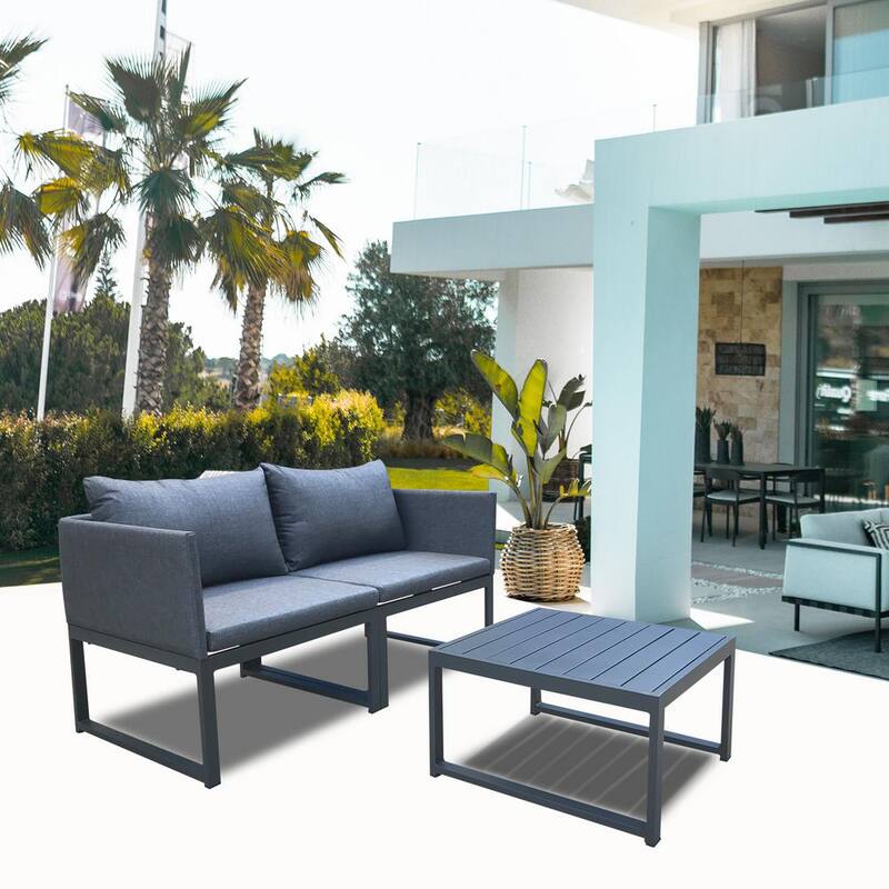 3-Pieces Aluminum Outdoor Patio Conversation Set Sofa