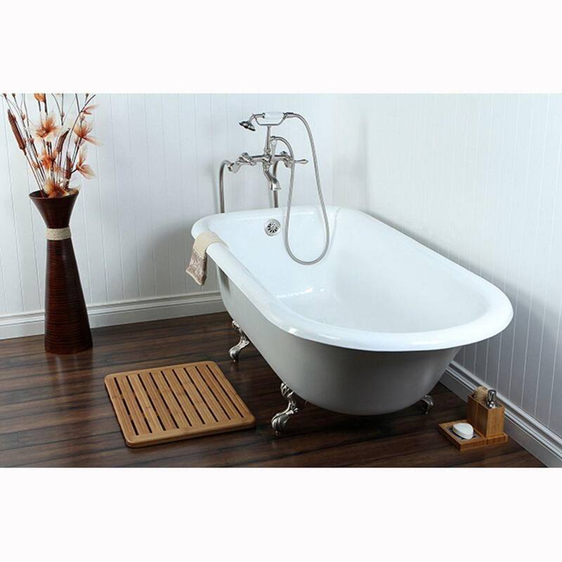 67 in. Cast Iron Brushed Nickel Roll Top Clawfoot Bathtub in White