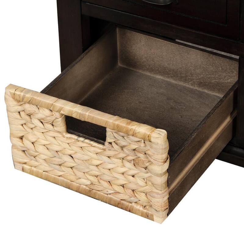 19 in. H x 42 in. L x 15 in. W Rustic Espresso Storage Bench with 3-Drawers 3-Rattan Baskets Shoe Bench for Entryway