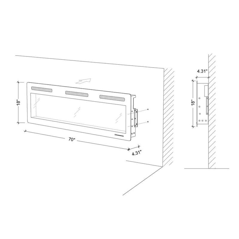 72 in. Wall Mount and Recessed Electric Fireplace in Black