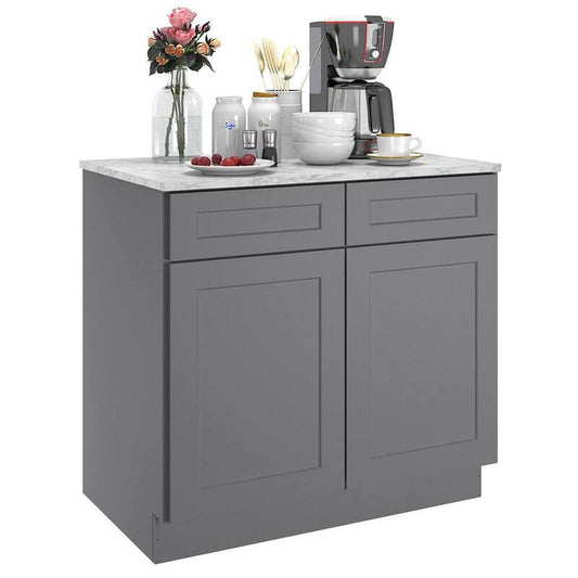 36 in. W x 24 in. D x 34.5 in. H in Shaker Grey Plywood Ready to Assemble Floor Base Kitchen Cabinet with 2 Drawers