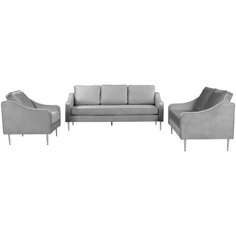 76 in. W Slope Arm Velvet Straight Modern Style Sofa Set Velvet Upholstered Couch Furniture in Gray