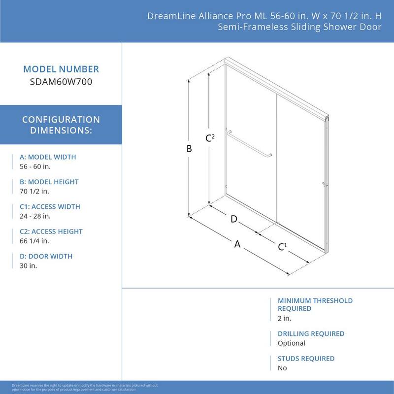 Alliance Pro ML 60 in. W x 70.5 in. H Sliding Semi Frameless Shower Door in Oil Rubbed Bronze with Clear Glass