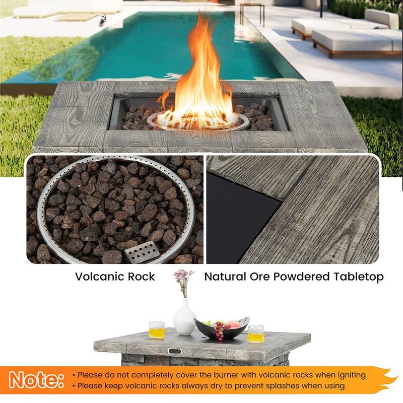 34.5 in. Square Propane Gas Fire Pit Table Faux Stone w/Lava Rock PVC Cover