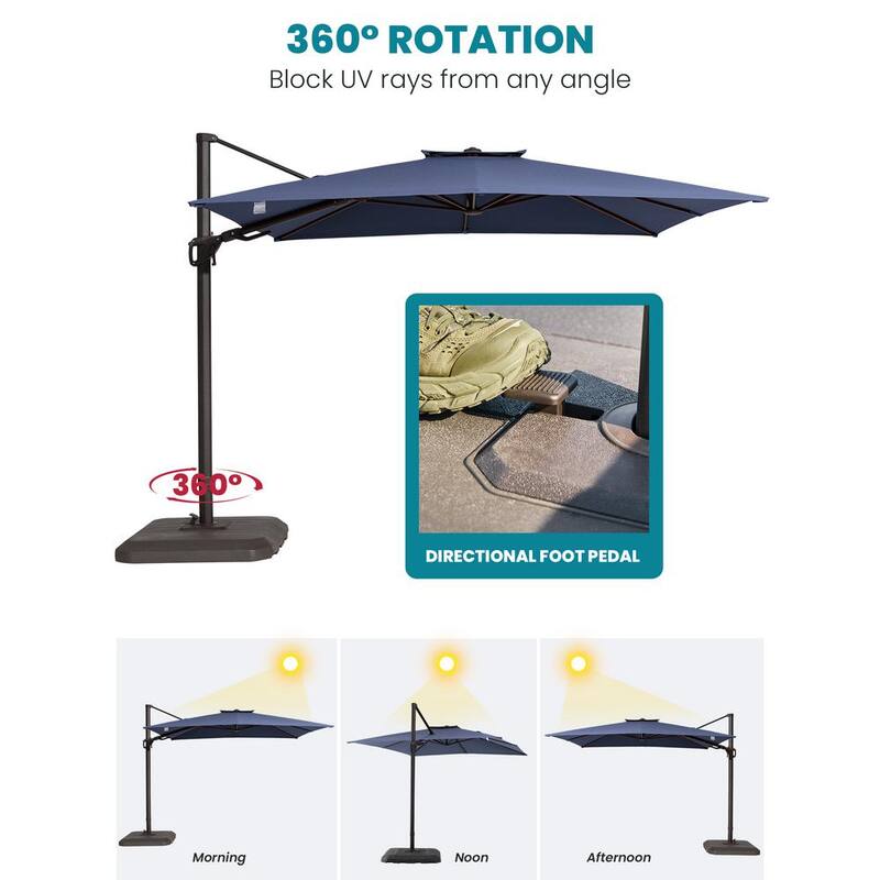 10 ft. x 10 ft. Sunbrella 99% Anti-UV Square Outdoor Cantilever Patio Umbrella with weighted Base in Navy