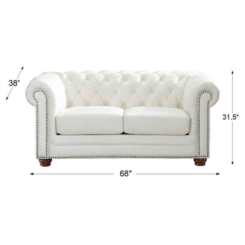 Aliso 68 in. White Solid Leather 2-Seater Loveseat with Removable Cushion