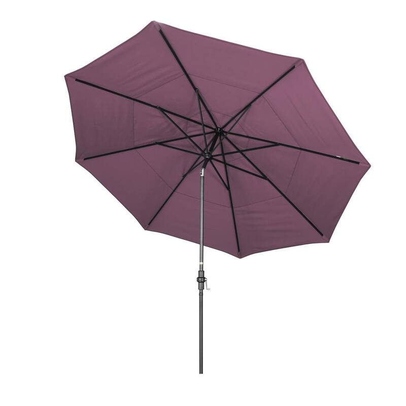 11 ft. Hammertone Grey Aluminum Market Patio Umbrella with Crank Lift in Iris Sunbrella