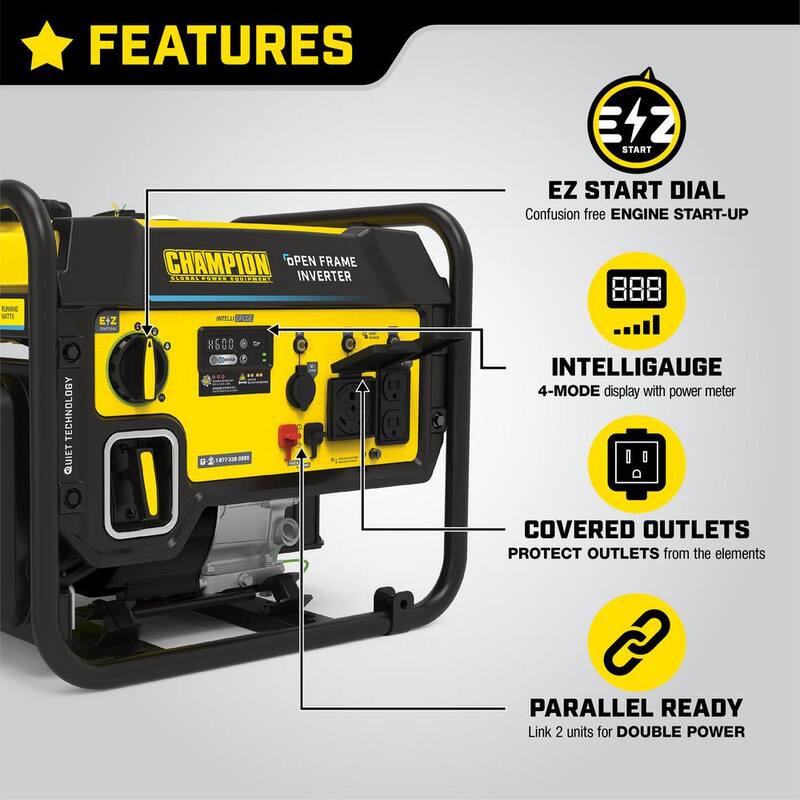 4500-Watt Gasoline Powered Open Frame Inverter Generator with CO Shield and Quiet Technology