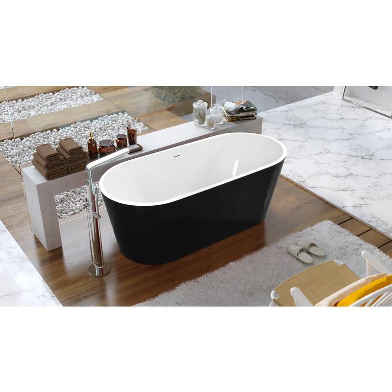 59 in. Acrylic Double Slipper FlatBottom Non-Whirlpool Bathtub in Black