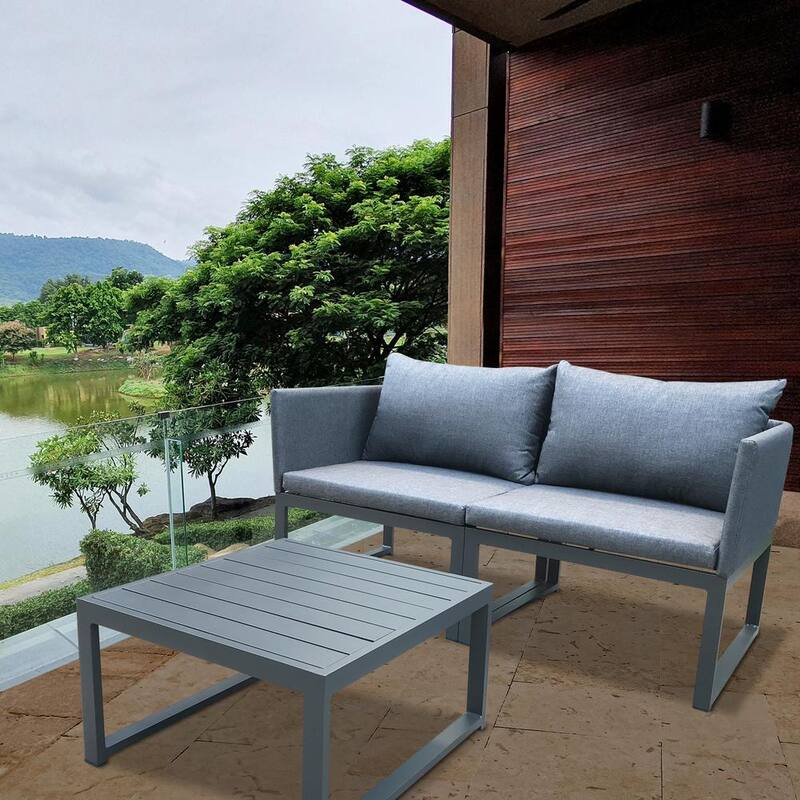 3-Pieces Aluminum Outdoor Patio Conversation Set Sofa