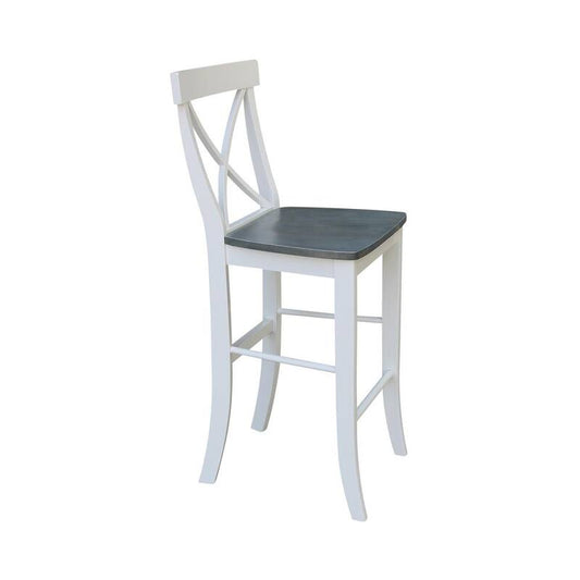 3-Piece Set Heather Gray and White 36 in. Solid Top Bar Height Table with 2-Bar Height Stools